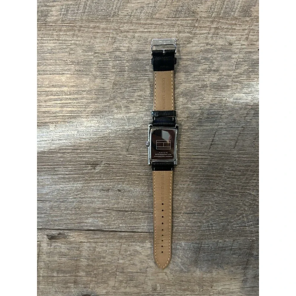 Tommy Hilfiger Tank Watch Black Dial Leather Strap Th.142.1.25.1107 Untested